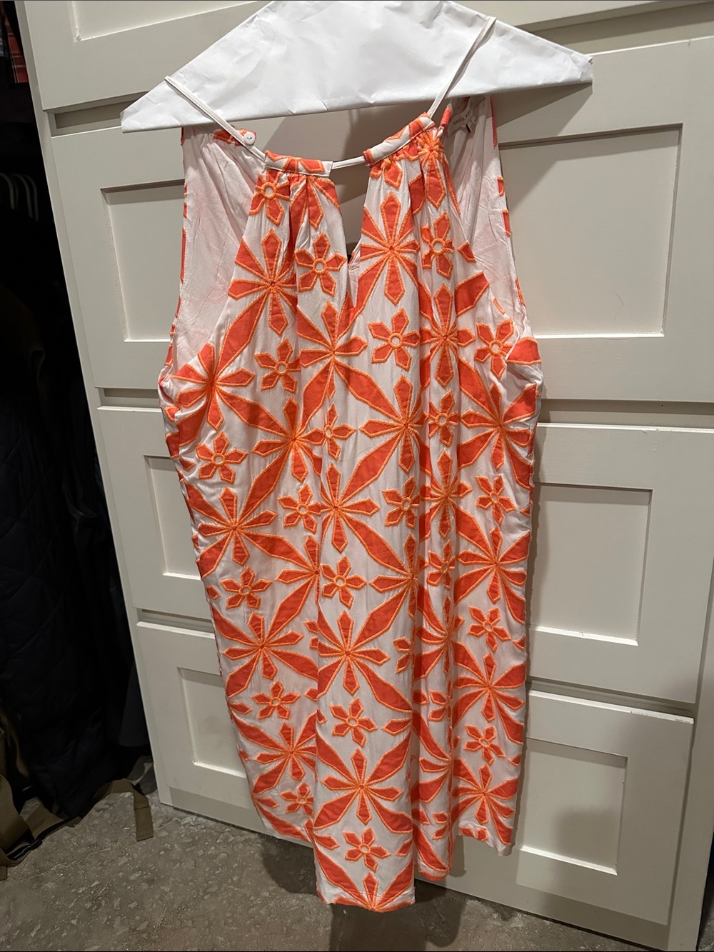 Skies Are Blue White Dress with Orange Floral Embroidered Pattern